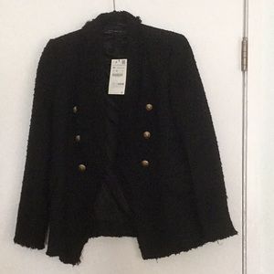 NWT ZARA M LINED BLACK DOUBLE BREAST BLAZER